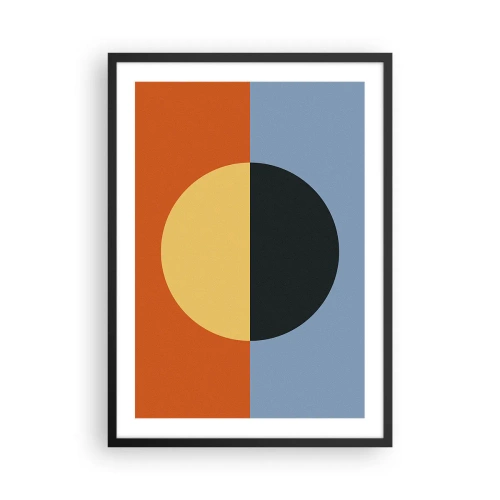 Affiche dans un cadre noir - Poster - Composition géométrique avec un cercle et des couleurs contrastées - 50x70cm - Composition de chaleur et de fraîcheur - Décoration murale moderne pour le salon et la chambre ARTTOR
