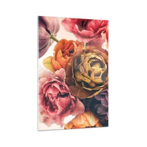 Impression sur verre - Image sur verre - Un bouquet de fleurs variées aux couleurs intenses - 70x100cm - La fête de la vie - Décoration murale moderne pour le salon et la chambre ARTTOR