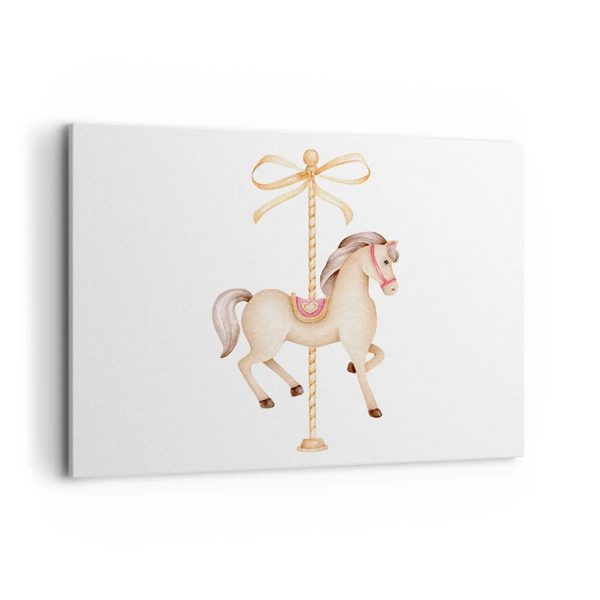 Impression sur toile - Image sur toile - Un cheval de carrousel avec un arc dans des pastels délicats - 100x70cm - Un trot gracieux - Décoration murale moderne pour le salon et la chambre ARTTOR