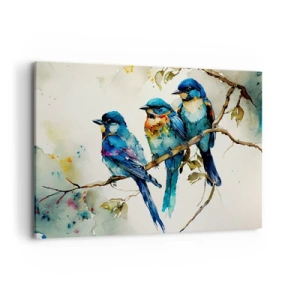 Impression sur toile - Image sur toile - Trois oiseaux colorés sur une branche dans un style aquarelle - 120x80cm - A-t-il été offensé ? - Décoration murale moderne pour le salon et la chambre ARTTOR