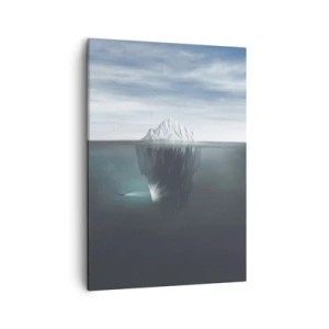 Impression sur toile - Image sur toile - Un iceberg dans l'eau avec un plongeur et un projecteur sous la surface. - 50x70cm - Mystère sous-marin - Décoration murale moderne pour le salon et la chambre ARTTOR