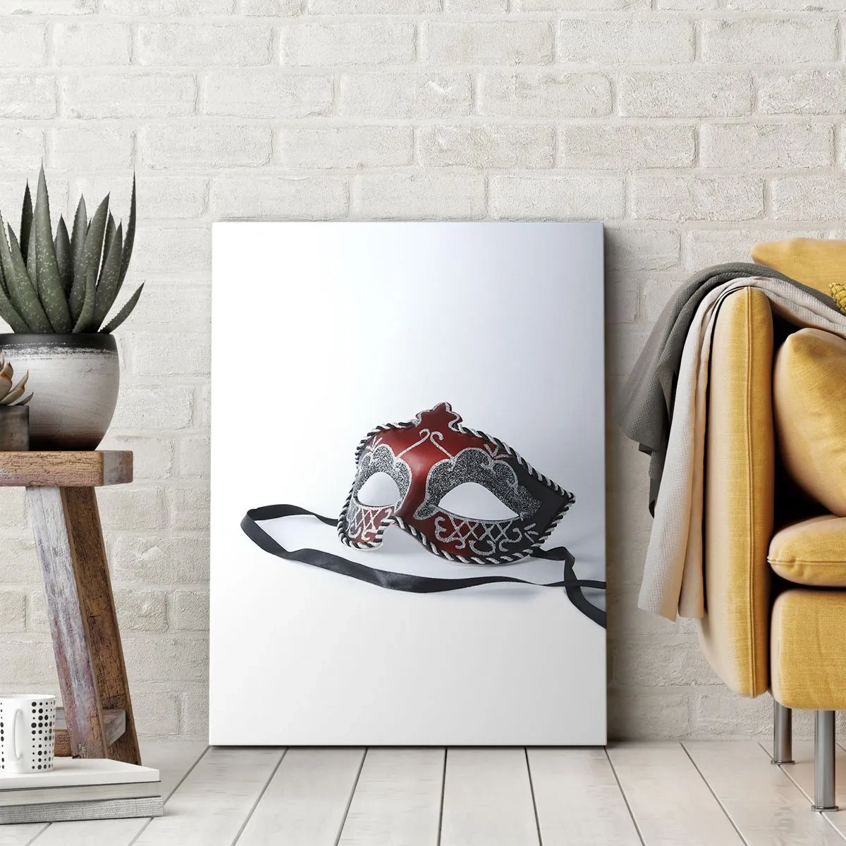 Impression sur toile - Image sur toile - Masque de carnaval rouge sur fond clair - 70x100cm - Invitation au bal - Décoration murale moderne pour le salon et la chambre ARTTOR