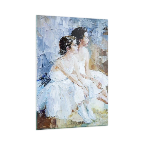 Impression sur verre - Image sur verre - Deux ballerines en robes blanches sur fond impressionniste - 50x70cm - Reste de jeunes cygnes - Décoration murale moderne pour le salon et la chambre ARTTOR