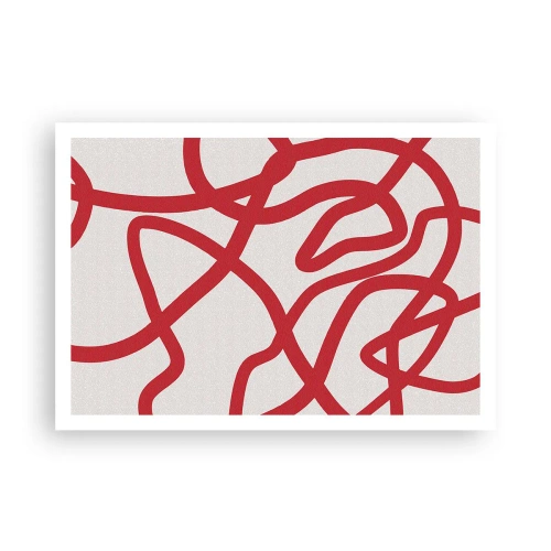 Affiche - Poster - Lignes abstraites rouges sur fond blanc - 100x70cm - Rouge sur blanc - Décoration murale moderne pour le salon et la chambre ARTTOR