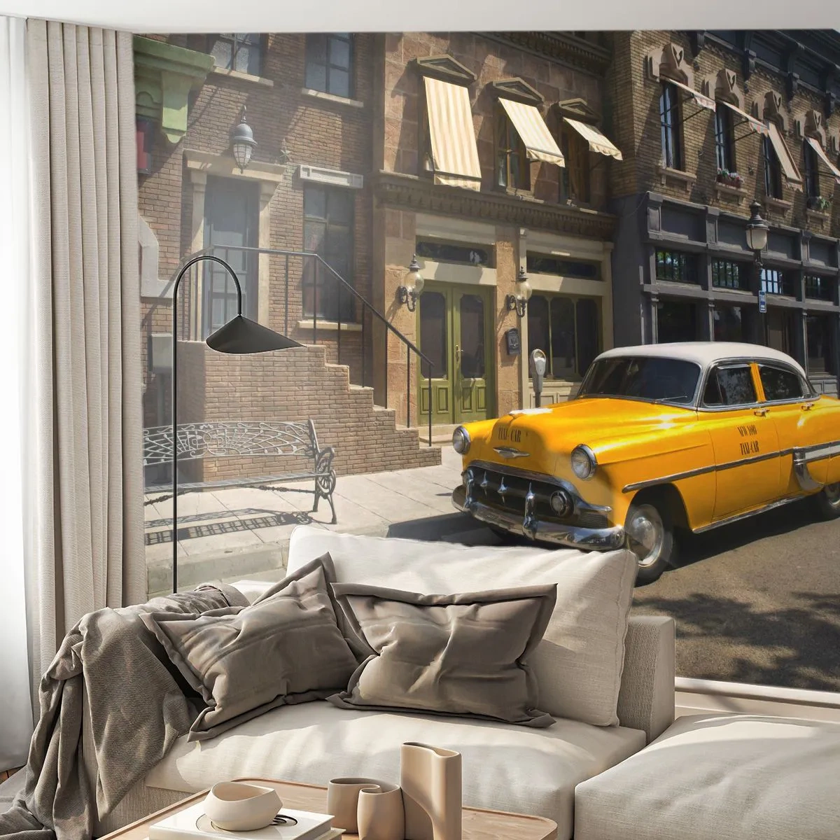 Papier Peint Photo Premium Sand - Il y a longtemps en Amérique - Ville, Taxi, New York - 250x175 cm