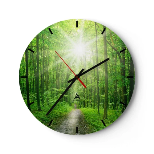 Horloge murale - Pendule murale - Un chemin forestier illuminé par les rayons du soleil - 30x30cm - Cathédrale verte - Décoration murale moderne pour le salon, la cuisine et la chambre ARTTOR
