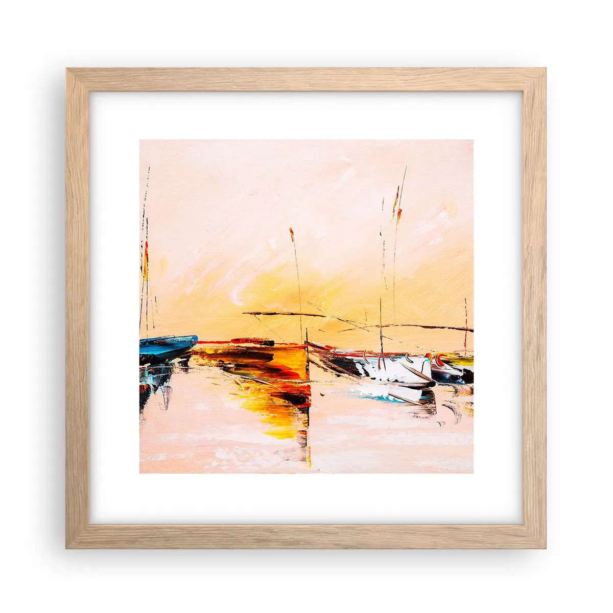 Affiche dans un chêne clair - Poster - Soirée à la marina - 30x30 cm