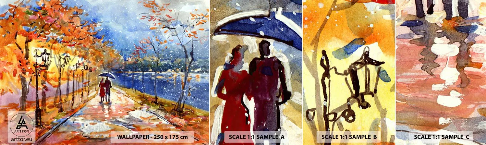 Échantillon De Papier Peint Standard Eco - Ensemble jusqu'au bout du temps - Paysage, l'avenue du Parc, Des arbres - 100x30 cm