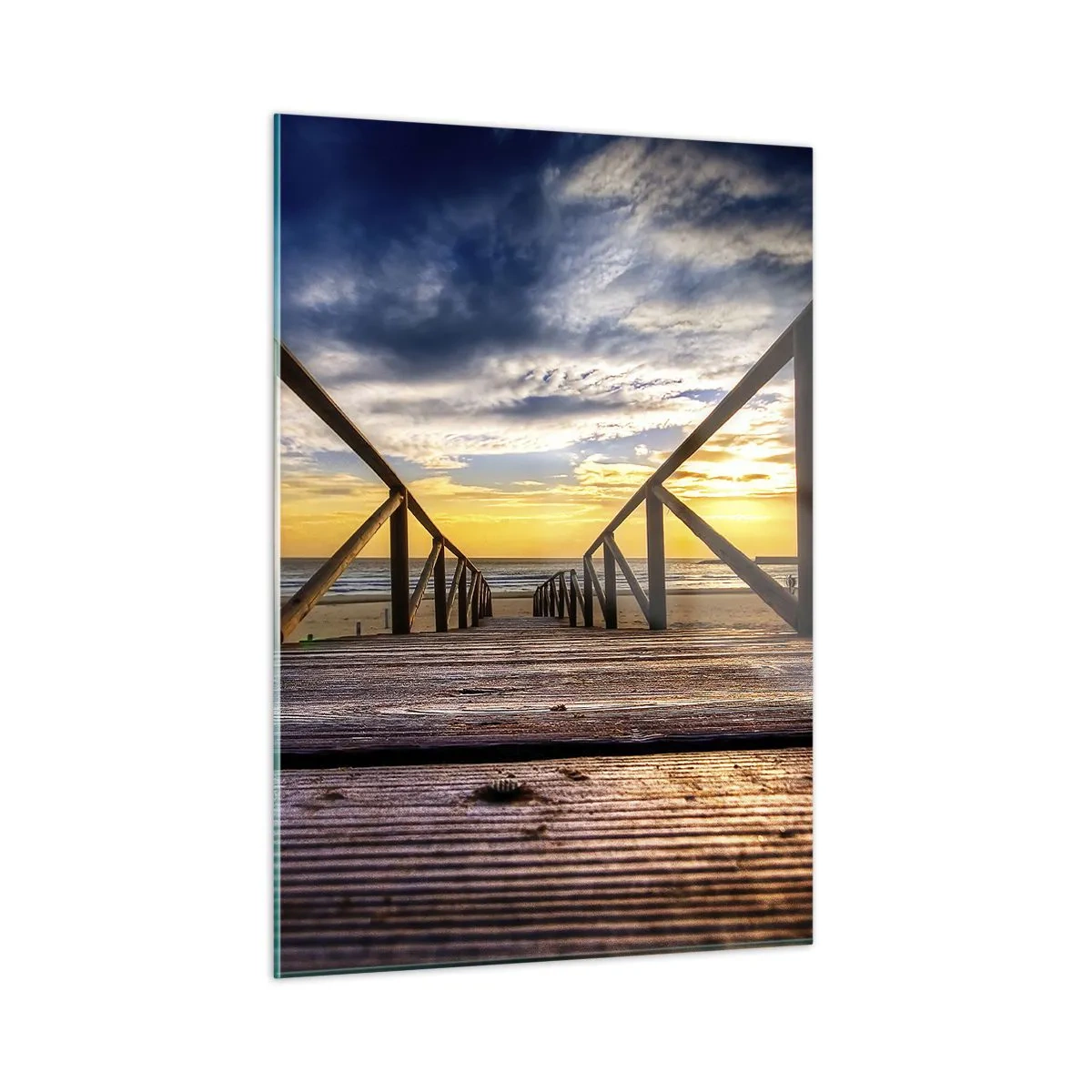 Impression sur verre - Image sur verre - Directement sur une plage calme au coucher de soleil - 50x70 cm