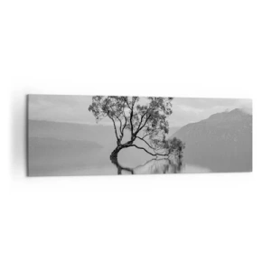 Impression sur toile - Image sur toile - Un arbre solitaire se reflétant dans l'eau avec des montagnes en arrière-plan - 160x50cm - Un tel pays existe - Décoration murale moderne pour le salon et la chambre ARTTOR
