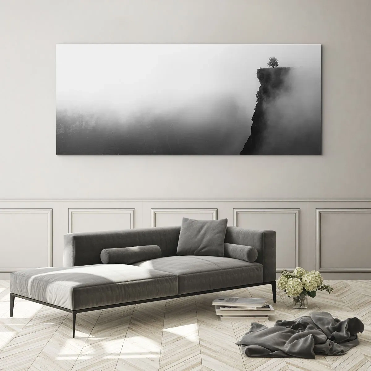 Impression sur verre - Image sur verre - Un arbre solitaire au bord d'une falaise entouré de brouillard - 160x50cm - Au bord du monde - Décoration murale moderne pour le salon et la chambre ARTTOR