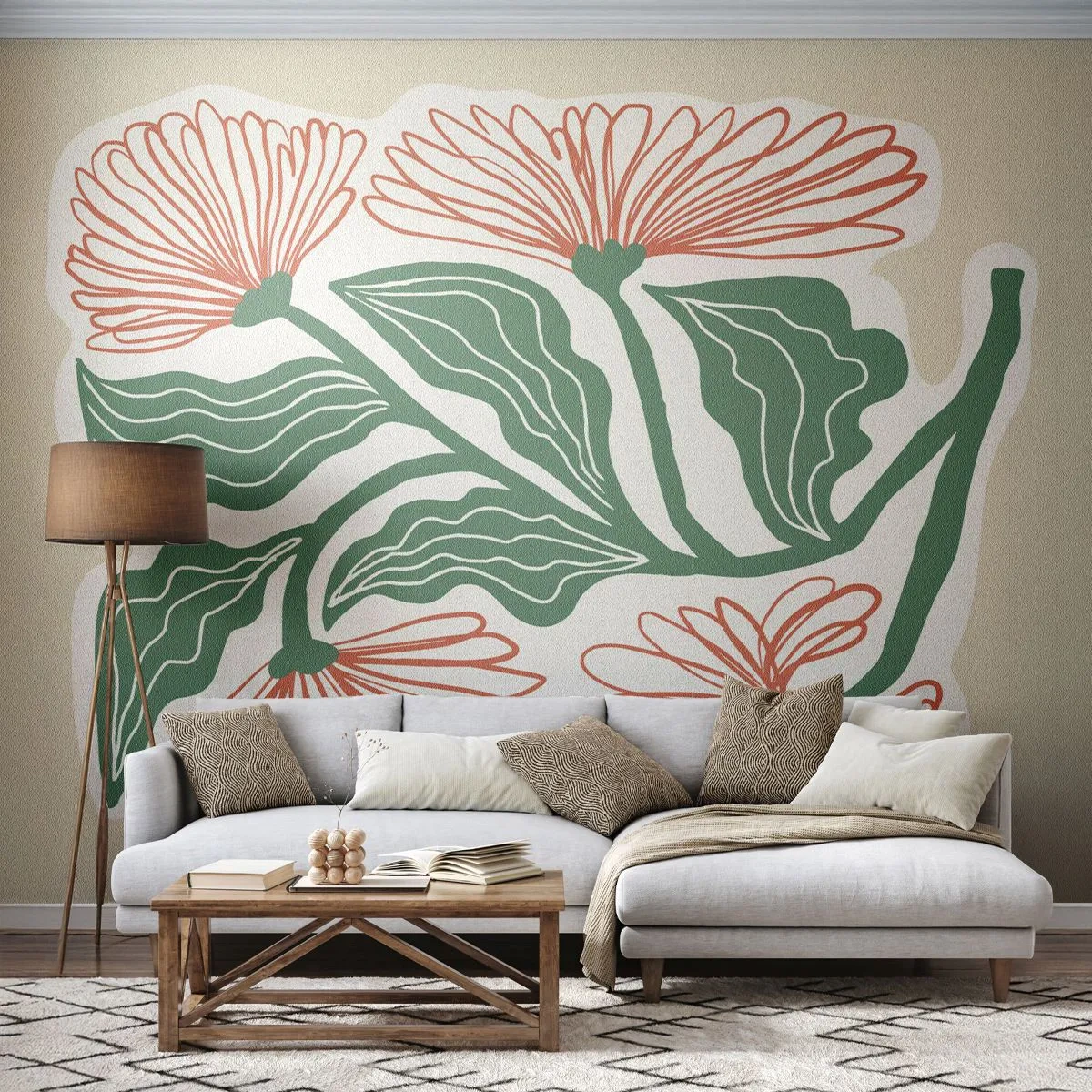 Papier Peint Photo Standard Eco - Folk et moderne - Bohème, Fleurs, Minimalisme - 250x175 cm