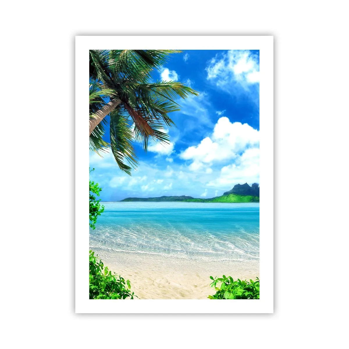 Affiche - Poster - Plage tropicale avec palmiers et mer azur - 50x70cm - L'azur des tropiques - Décoration murale moderne pour le salon et la chambre ARTTOR