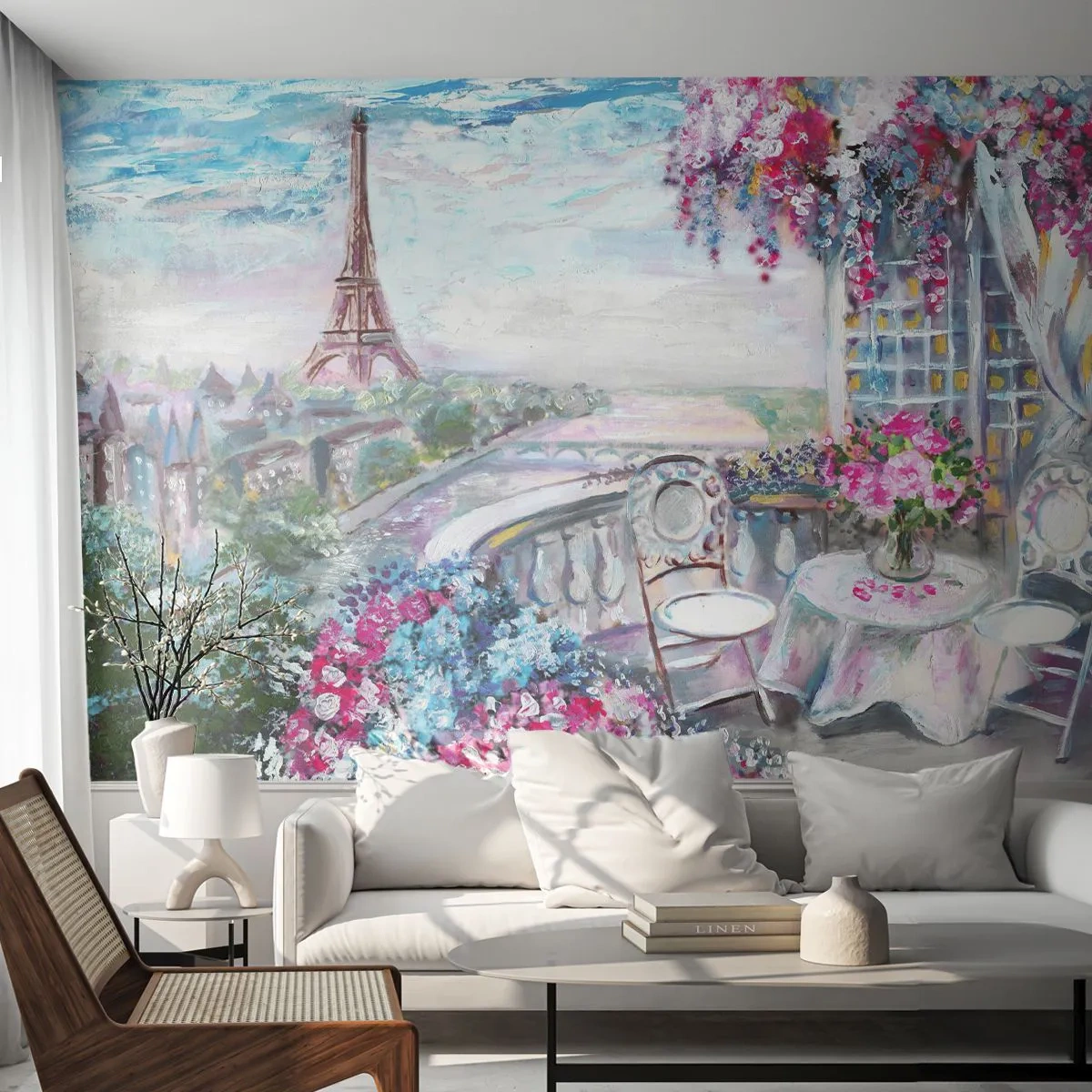 Papier Peint Autocollant Deluxe Sticker - C'est le plus beau ici en mai - Ville, tour Eiffel, Paris - 250x175 cm
