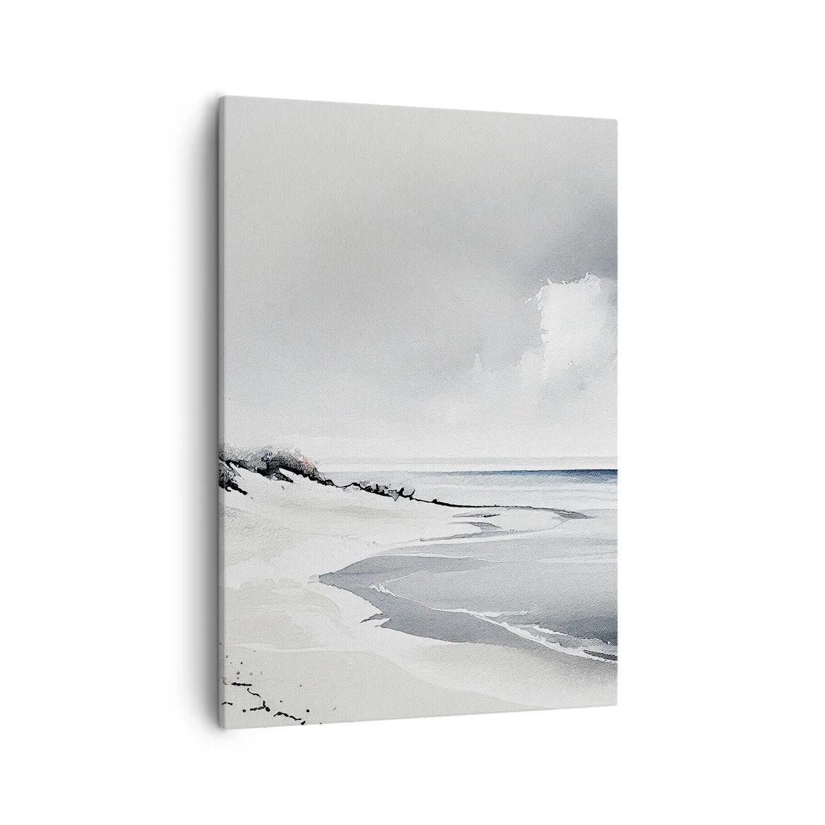 Impression sur toile - Image sur toile - Une plage aux tons sobres de gris et de bleu - 50x70cm - Ensemble depuis toujours - Décoration murale moderne pour le salon et la chambre ARTTOR