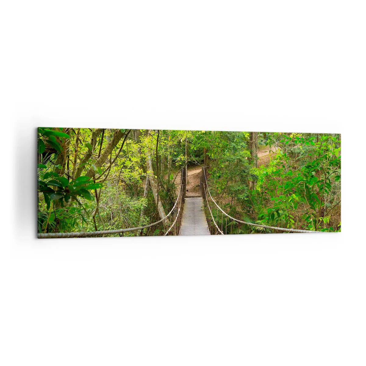 Impression sur toile - Image sur toile - Un pont suspendu entouré d'une forêt tropicale verte - 160x50cm - Parce qu'il y a une plante grimpante dans le jardin - Décoration murale moderne pour le salon et la chambre ARTTOR
