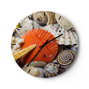 Horloge murale - Pendule murale - Gros plan de coquillages et d'étoiles de mer aux couleurs naturelles - 30x30cm - Trésors de l'océan - Décoration murale moderne pour le salon, la cuisine et la chambre ARTTOR