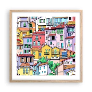 Affiche dans un chêne clair - Poster - Ville joyeuse - 50x50 cm