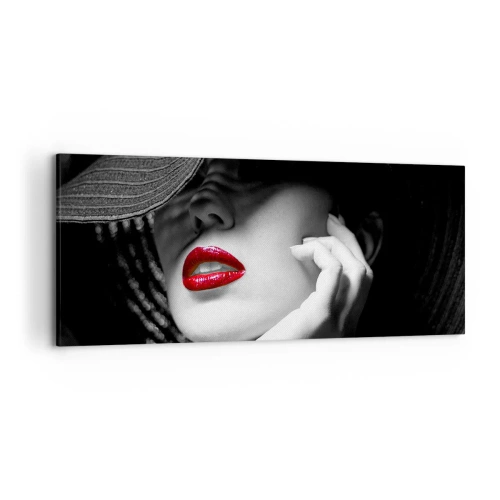 Impression sur toile - Image sur toile - Portrait noir et blanc d'une femme aux lèvres rouges - 120x50cm - Étude écarlate - Décoration murale moderne pour le salon et la chambre ARTTOR