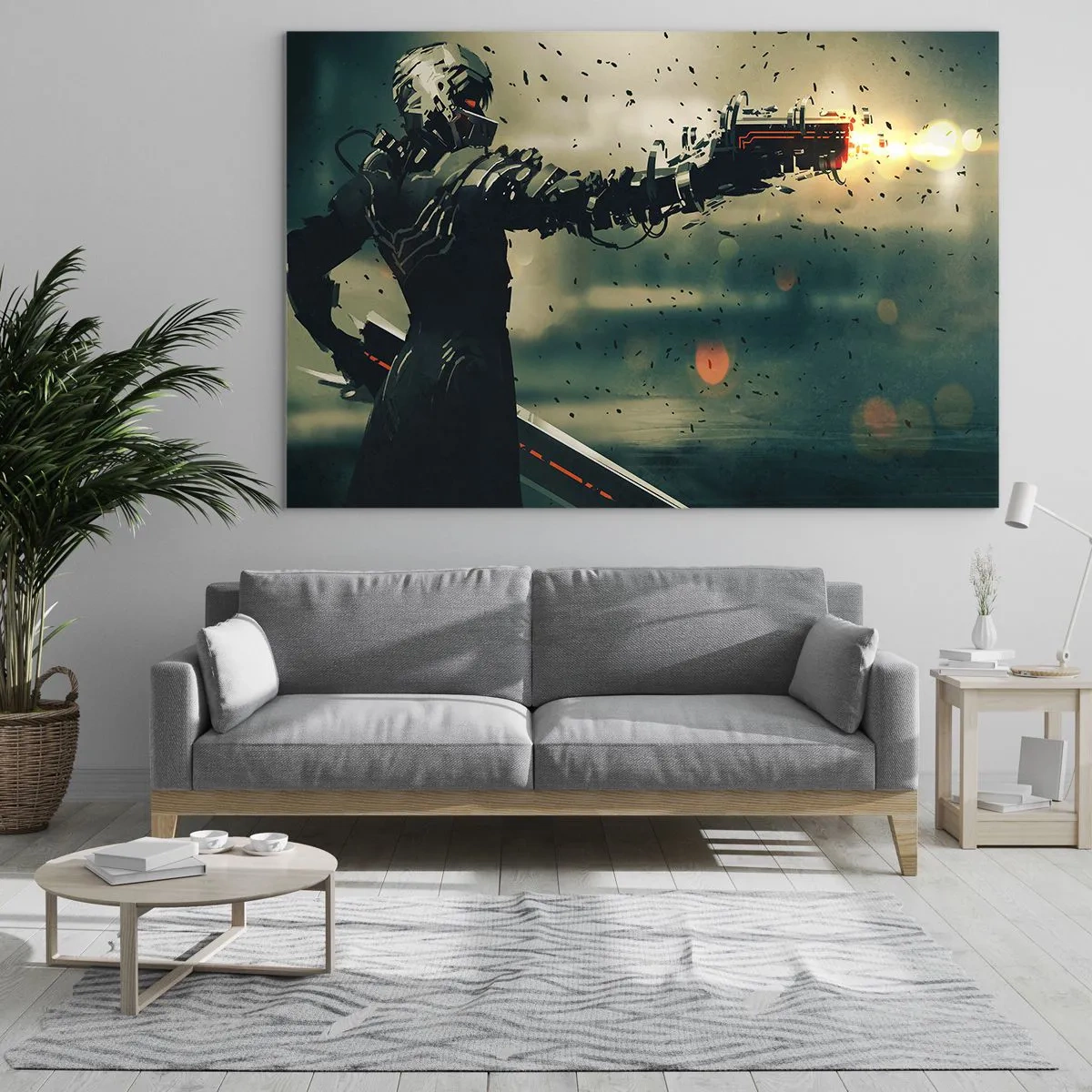 Impression sur verre - Image sur verre - Un cyber-guerrier de style futuriste avec des armes énergétiques - 100x70cm - L'arme fatale - Votre propre Terminator - Décoration murale moderne pour le salon et la chambre ARTTOR