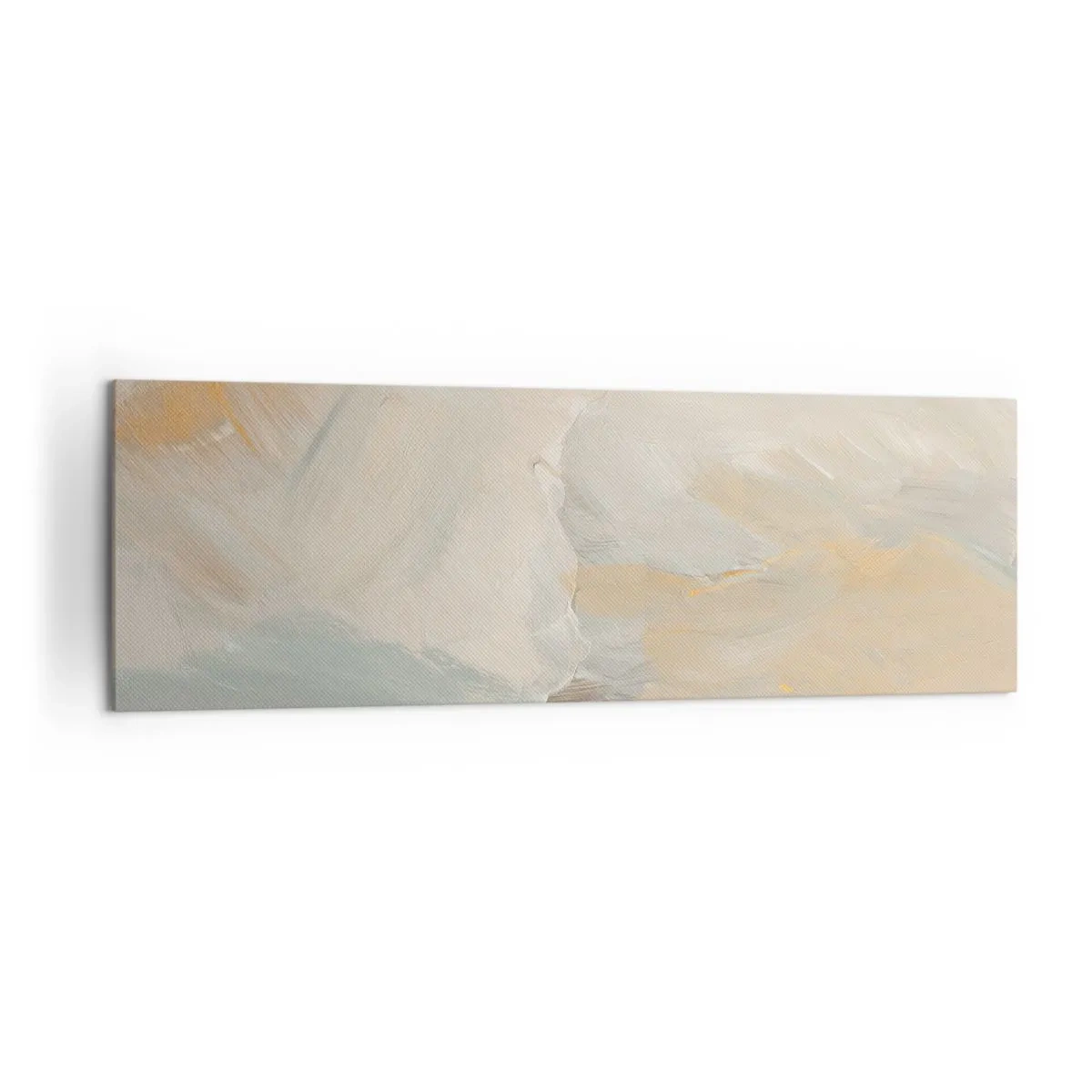 Impression sur toile - Image sur toile - Traits abstraits délicats dans des tons de blanc et d'or - 160x50cm - Abstraction – le pays de la douceur - Décoration murale moderne pour le salon et la chambre ARTTOR