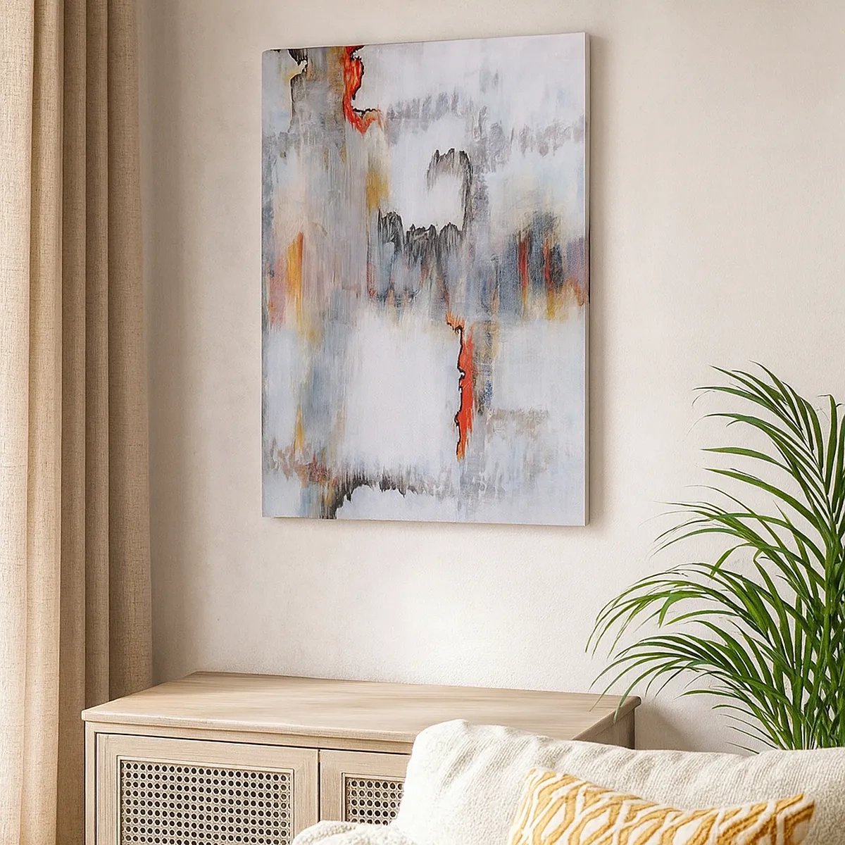 Impression sur toile - Image sur toile - Motif abstrait aux couleurs vives sur fond clair - 50x70cm - Un bâton sur l'eau - Décoration murale moderne pour le salon et la chambre ARTTOR