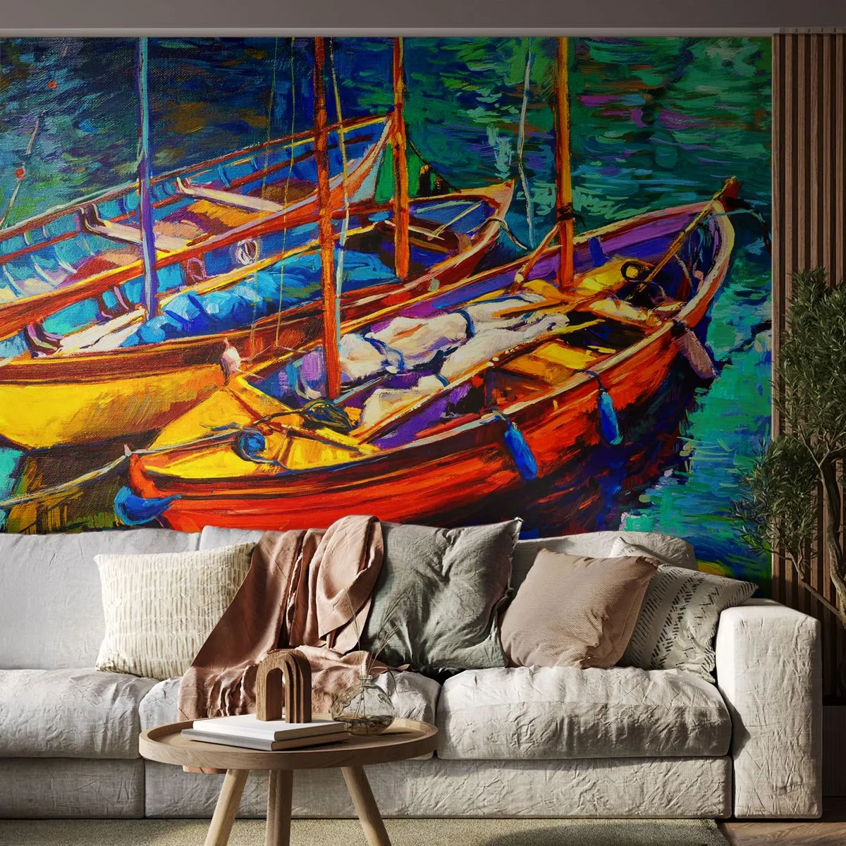 Papier Peint Photo Premium Canvas - Sur l'eau épaisse de couleurs - Lodz, Voilier, Mer - 250x175 cm