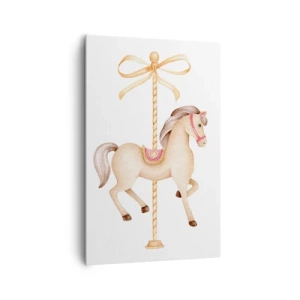 Impression sur toile - Image sur toile - Un cheval de carrousel avec un arc dans des pastels délicats - 80x120cm - Un trot gracieux - Décoration murale moderne pour le salon et la chambre ARTTOR