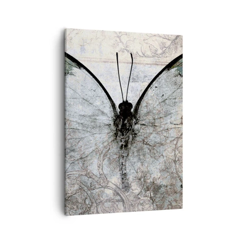 Impression sur toile - Image sur toile - Un papillon dans les tons de vert et de gris sur un fond décoratif - 50x70cm - Dans le style Art Nouveau - Décoration murale moderne pour le salon et la chambre ARTTOR