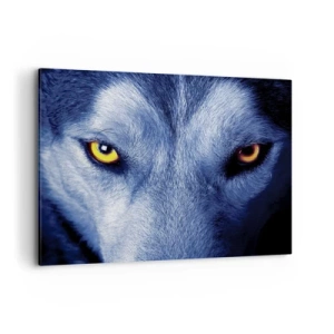 Impression sur toile - Image sur toile - Gros plan du regard intense d'un loup sur un fond sombre - 100x70cm - Regars hypnotique - Décoration murale moderne pour le salon et la chambre ARTTOR