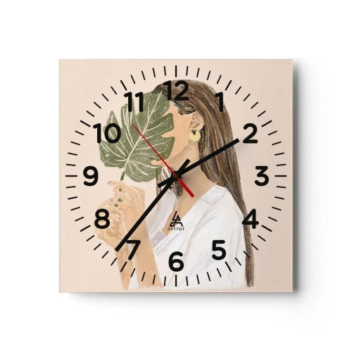 Horloge murale - Pendule murale - Portrait mystérieux avec un éventail - 30x30 cm