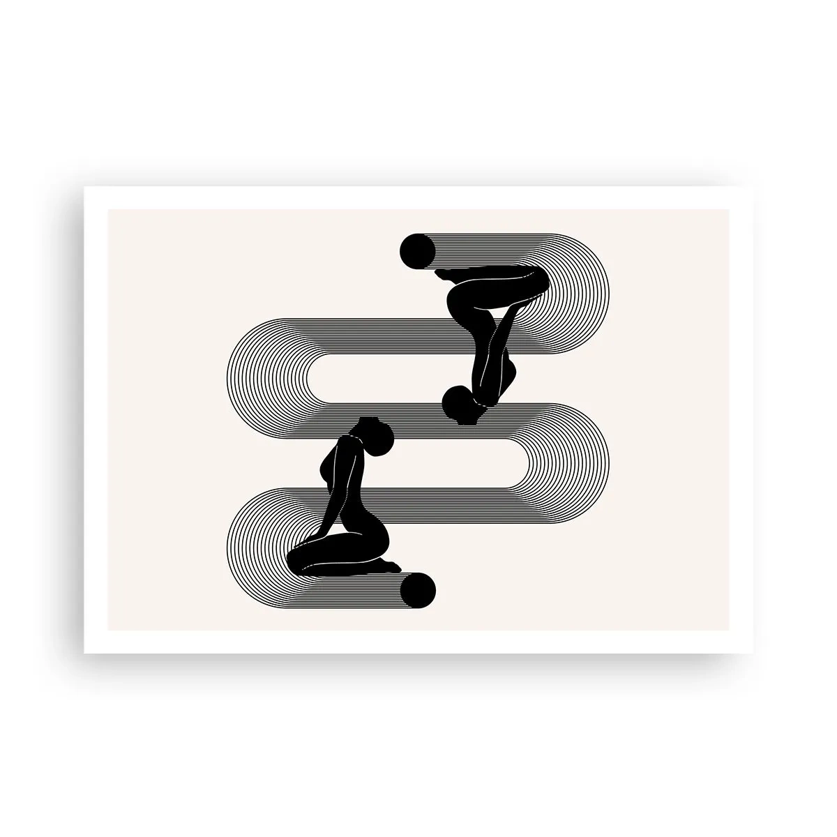 Affiche - Poster - Silhouettes noires avec des lignes géométriques sur fond clair - 100x70cm - Symétrie sensuelle - Décoration murale moderne pour le salon et la chambre ARTTOR