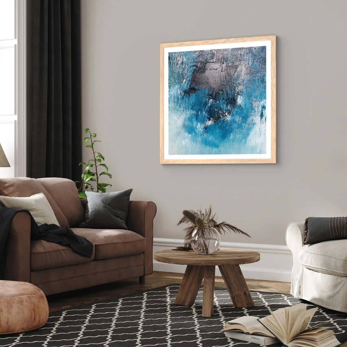 Affiche dans un chêne clair - Poster - Rhapsodie en bleu - 60x60 cm