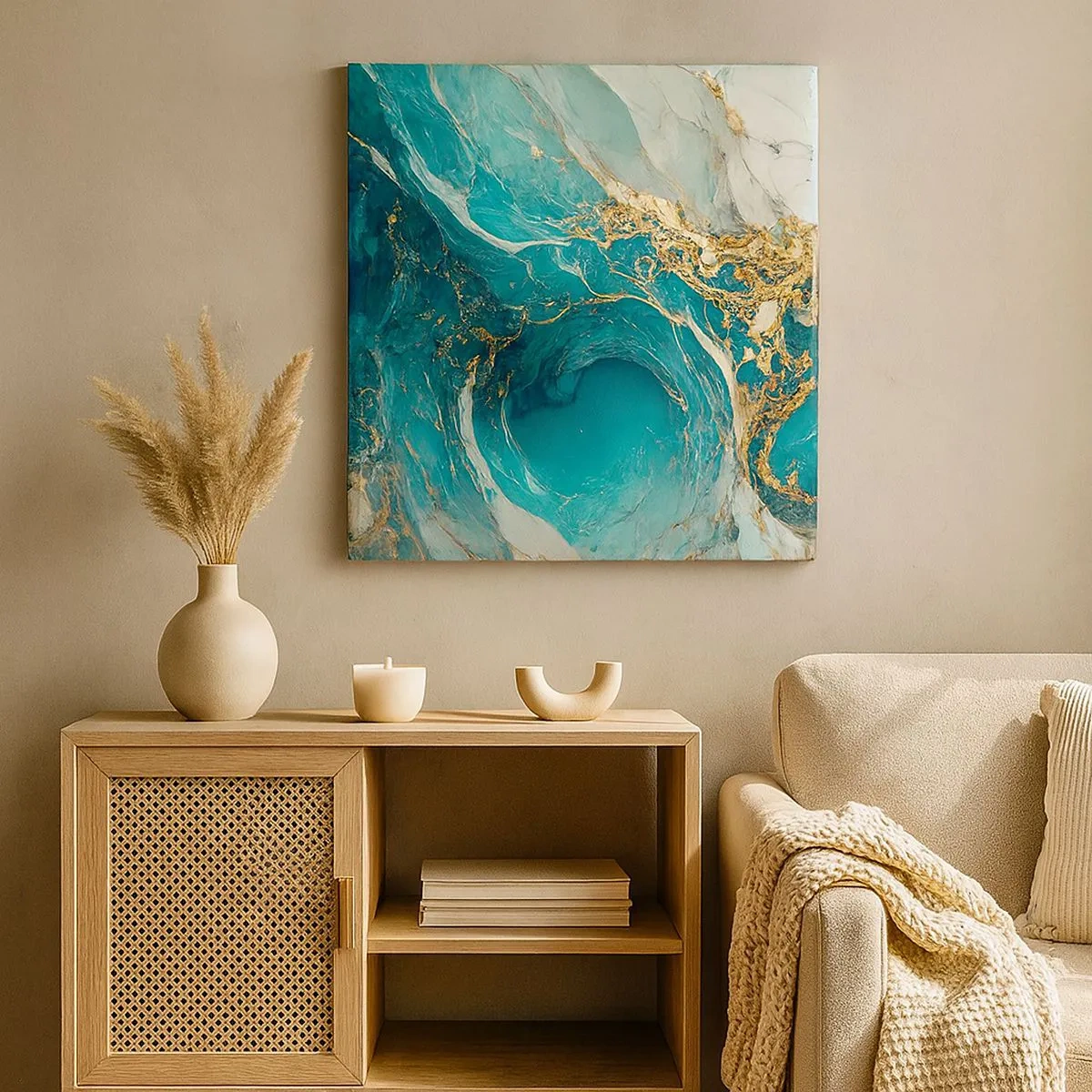 Impression sur toile - Image sur toile - Composition en veines d'or - 30x30 cm