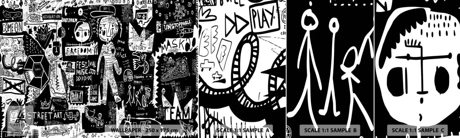 Échantillon de Papier Peint Autocollant Deluxe Sticker - Jeunesse spirituelle de loi et de joie - Graffiti, Morceau, Modèle moderne - 100x30 cm