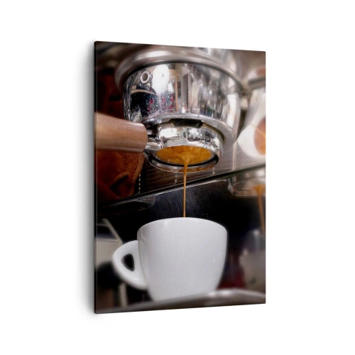 Impression sur toile - Image sur toile - Gros plan d'une machine à café préparant un expresso frais - 50x70cm - Bon moment de la journée - Décoration murale moderne pour le salon et la chambre ARTTOR