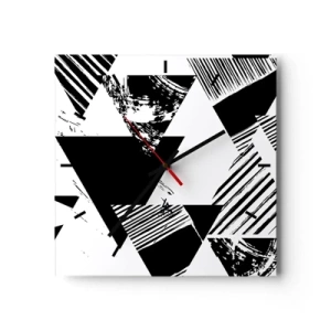 Horloge murale - Pendule murale - Motifs géométriques de forme minimaliste en noir et blanc - 30x30cm - Pluie de triangles - Décoration murale moderne pour le salon et la chambre ARTTOR