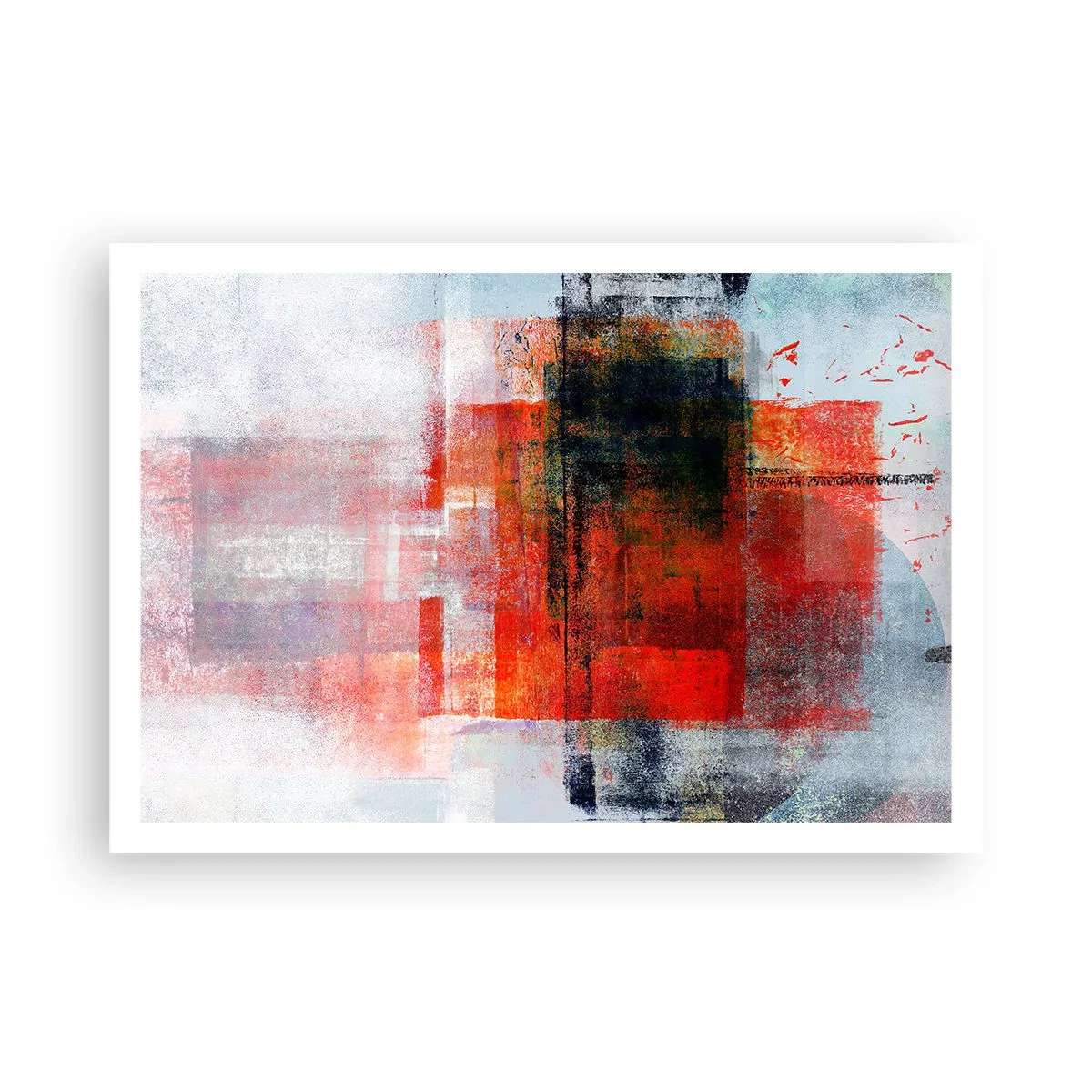 Affiche - Poster - Composition géométrique abstraite avec des accents rouges et oranges - 100x70cm - Composition embrasée - Décoration murale moderne pour le salon et la chambre ARTTOR