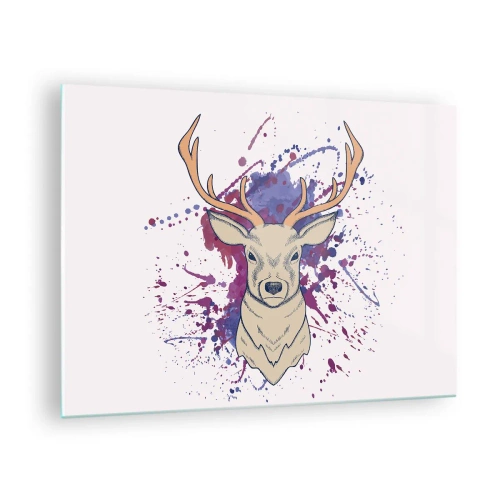 Impression sur verre - Image sur verre - Illustration d'un cerf avec un fond coloré et abstrait - 70x50cm - Courage et équilibre - Décoration murale moderne pour le salon et la chambre ARTTOR