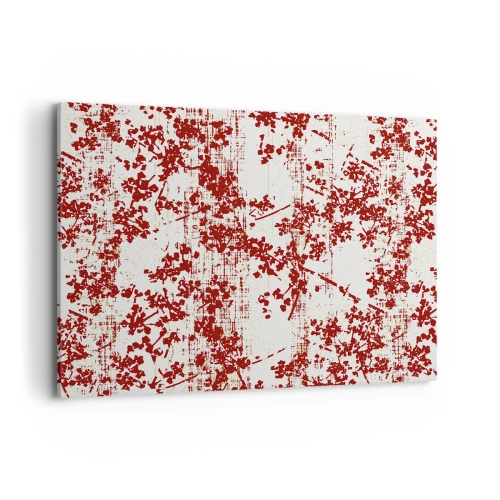 Impression sur toile - Image sur toile - Fleurs rouges sur fond blanc dans un style artistique - 100x70cm - Comme un calicot ancien - Décoration murale moderne pour le salon et la chambre ARTTOR