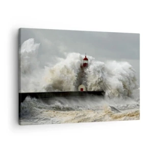 Impression sur toile - Image sur toile - Un phare entouré de vagues violentes pendant une tempête - 70x50cm - La colère de l'océan - Décoration murale moderne pour le salon et la chambre ARTTOR