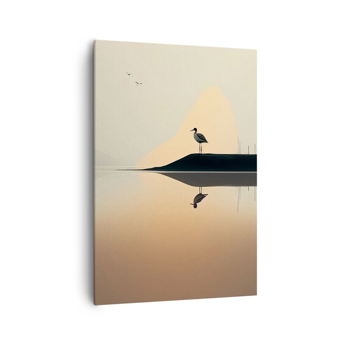 Impression sur toile - Image sur toile - Un oiseau sur une île dans un lac calme aux teintes chaudes - 70x100cm - Le seigneur du lac - Décoration murale moderne pour le salon et la chambre ARTTOR