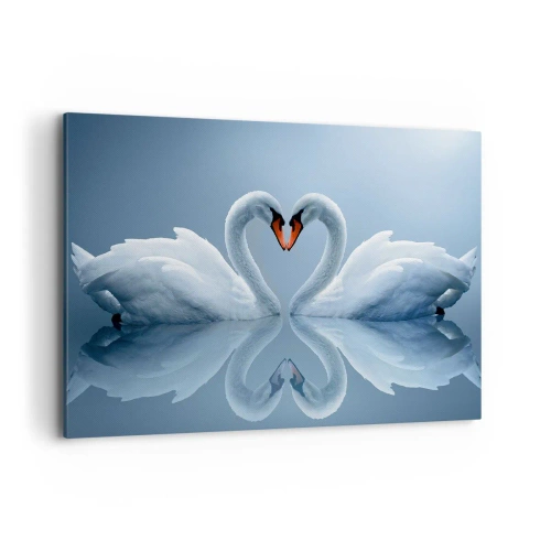 Impression sur toile - Image sur toile - Deux cygnes formant un cœur sur une surface d'eau calme - 100x70cm - Le temps de l'amour - Décoration murale moderne pour le salon et la chambre ARTTOR