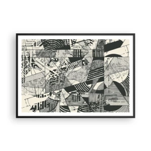 Affiche dans un cadre noir - Poster - Motifs géométriques abstraits dans des tons de vert sur fond clair - 100x70cm - Dynamique du modernisme - Décoration murale moderne pour le salon et la chambre ARTTOR