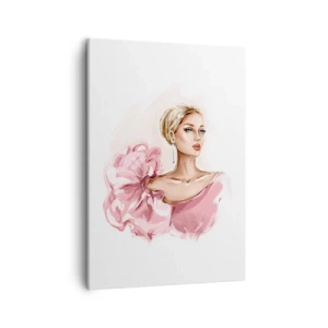 Impression sur toile - Image sur toile - Portrait d'une femme en robe rose sur fond clair - 50x70cm - Comme peinte... - Décoration murale moderne pour le salon et la chambre ARTTOR