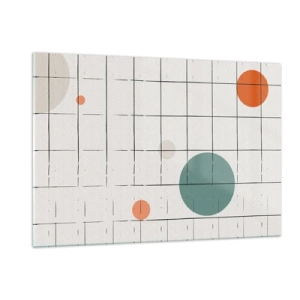 Impression sur verre - Image sur verre - Cercles colorés sur une grille géométrique de lignes fines - 120x80cm - Piégé. Nous ou eux ? - Décoration murale moderne pour le salon et la chambre ARTTOR