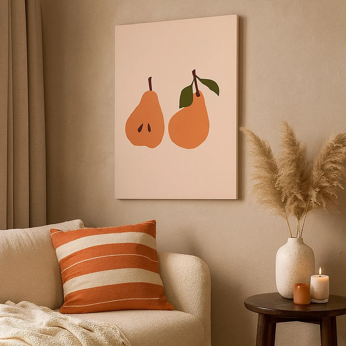 Impression sur toile - Image sur toile - Une illustration minimaliste de deux poires sur fond beige. - 50x70cm - La douceur elle-même - Décoration murale moderne pour le salon et la chambre ARTTOR