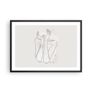 Affiche dans un cadre noir - Poster - Ligne de contour montrant les mains d'une femme sur un fond clair - 70x50cm - Instant de rêve - Décoration murale moderne pour le salon et la chambre ARTTOR