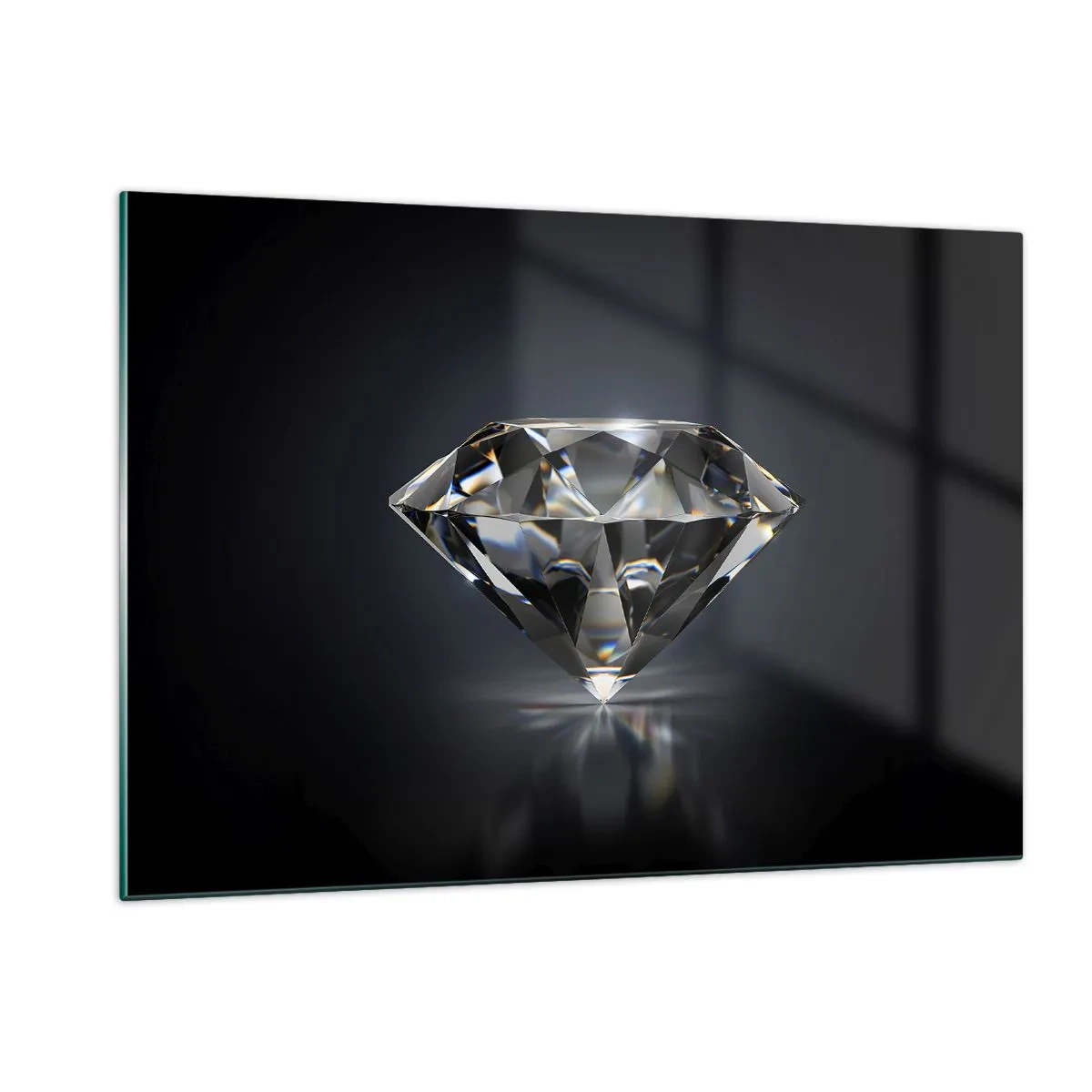 Impression sur verre - Image sur verre - Un diamant étincelant sur un fond sombre dans un arrangement élégant - 120x80cm - La meilleure amie - Décoration murale moderne pour le salon et la chambre ARTTOR