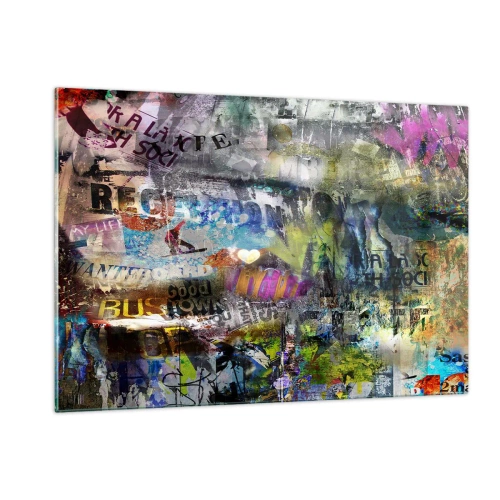 Impression sur verre - Image sur verre - Collage de graffitis abstraits colorés - 120x80cm - Collage de souvenirs - Décoration murale moderne pour le salon et la chambre ARTTOR